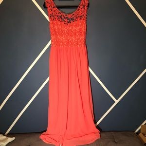 Club L London Crochet Top Evening Dress Coral  20